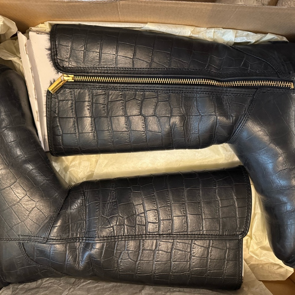 UGG Black Croc-Embossed Boots
